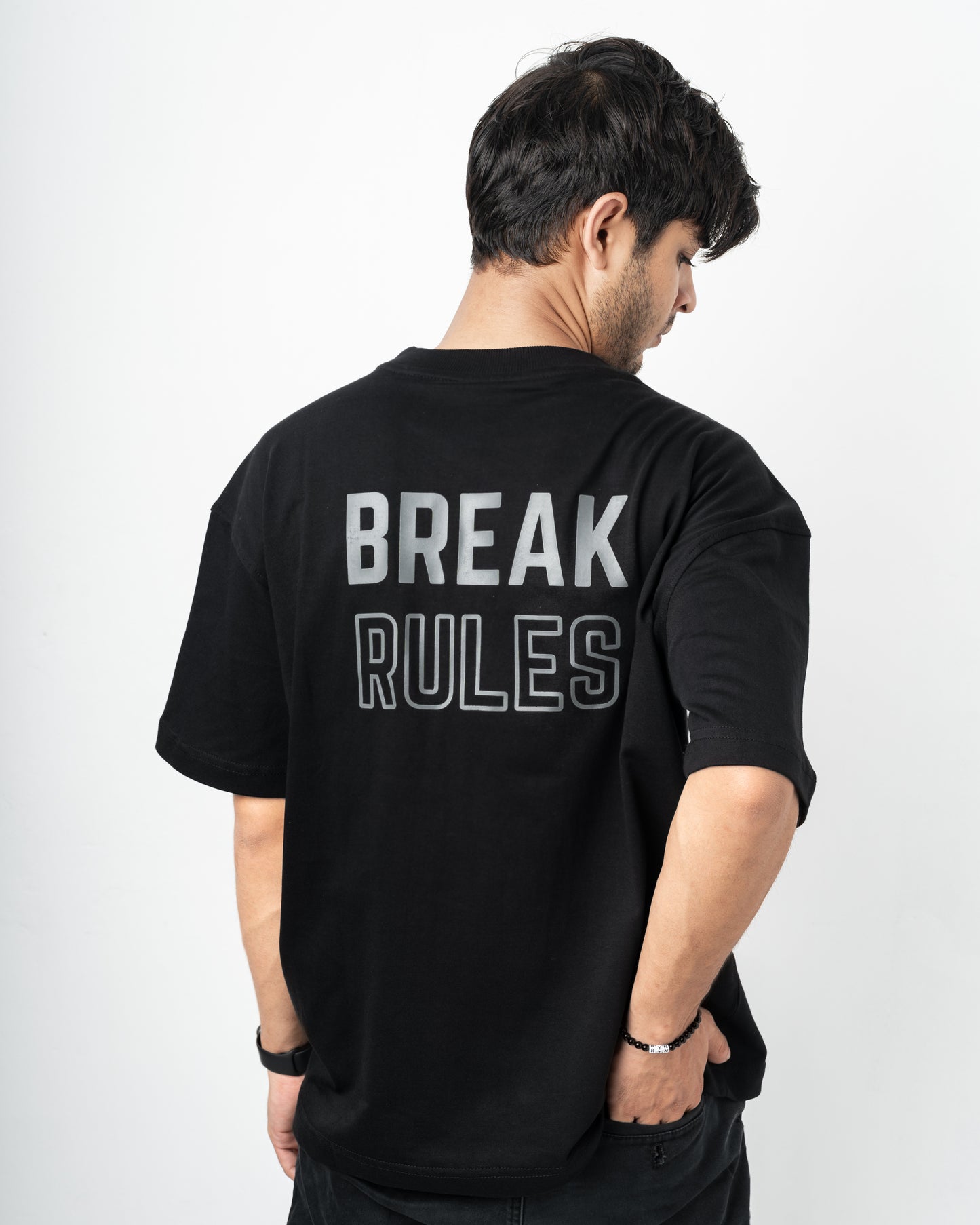 Break Rules Black Oversized Dropshoulder T-Shirt