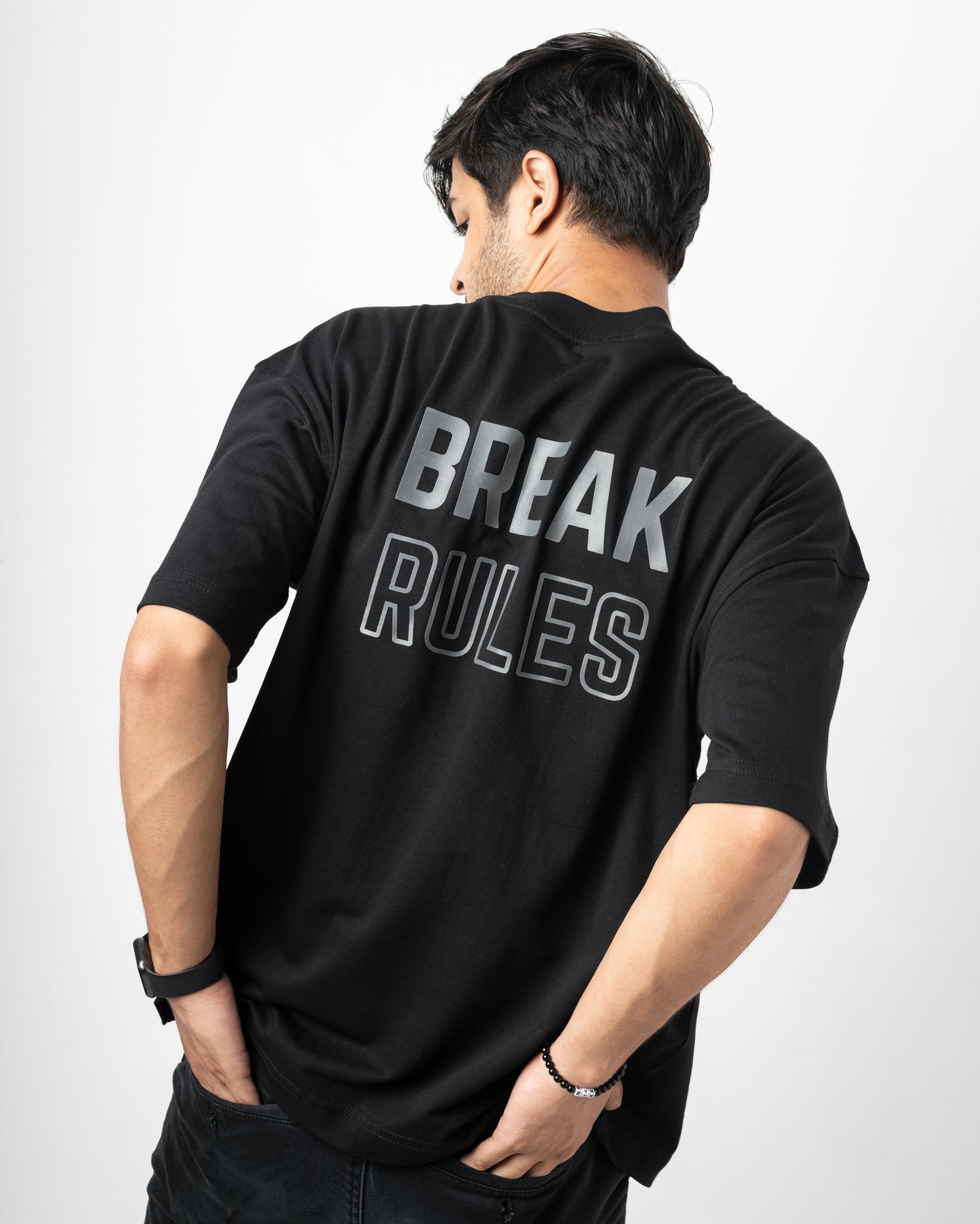 Break Rules Black Oversized Dropshoulder T-Shirt