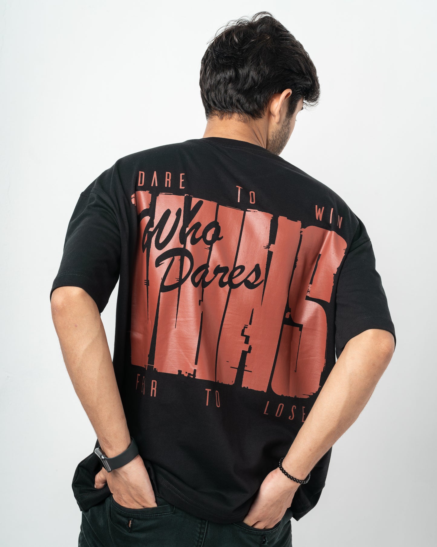 Dare to Win Black Oversized Dropshoulder T-Shirt