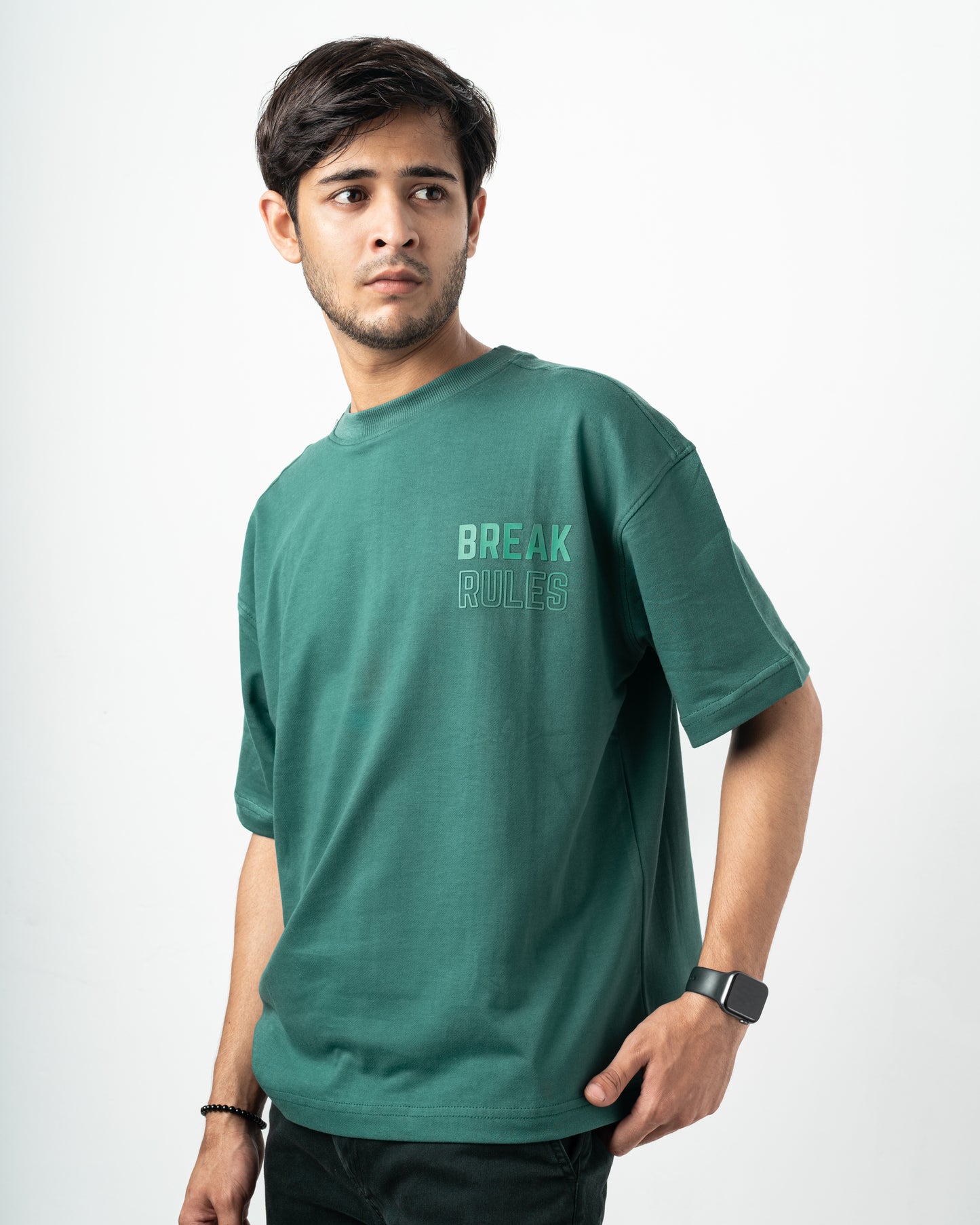 Break Rules Green Oversized Dropshoulder T-Shirt