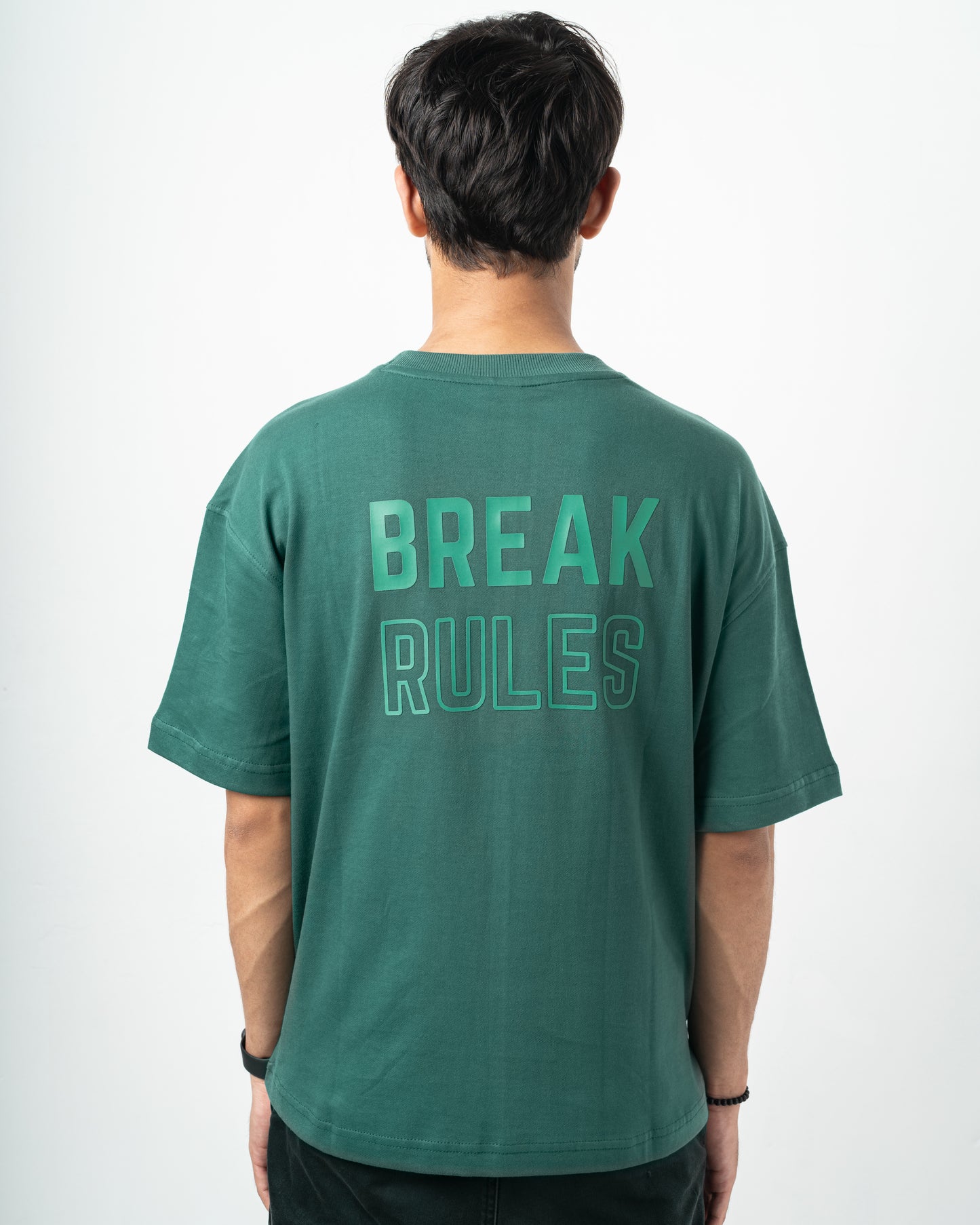 Break Rules Green Oversized Dropshoulder T-Shirt