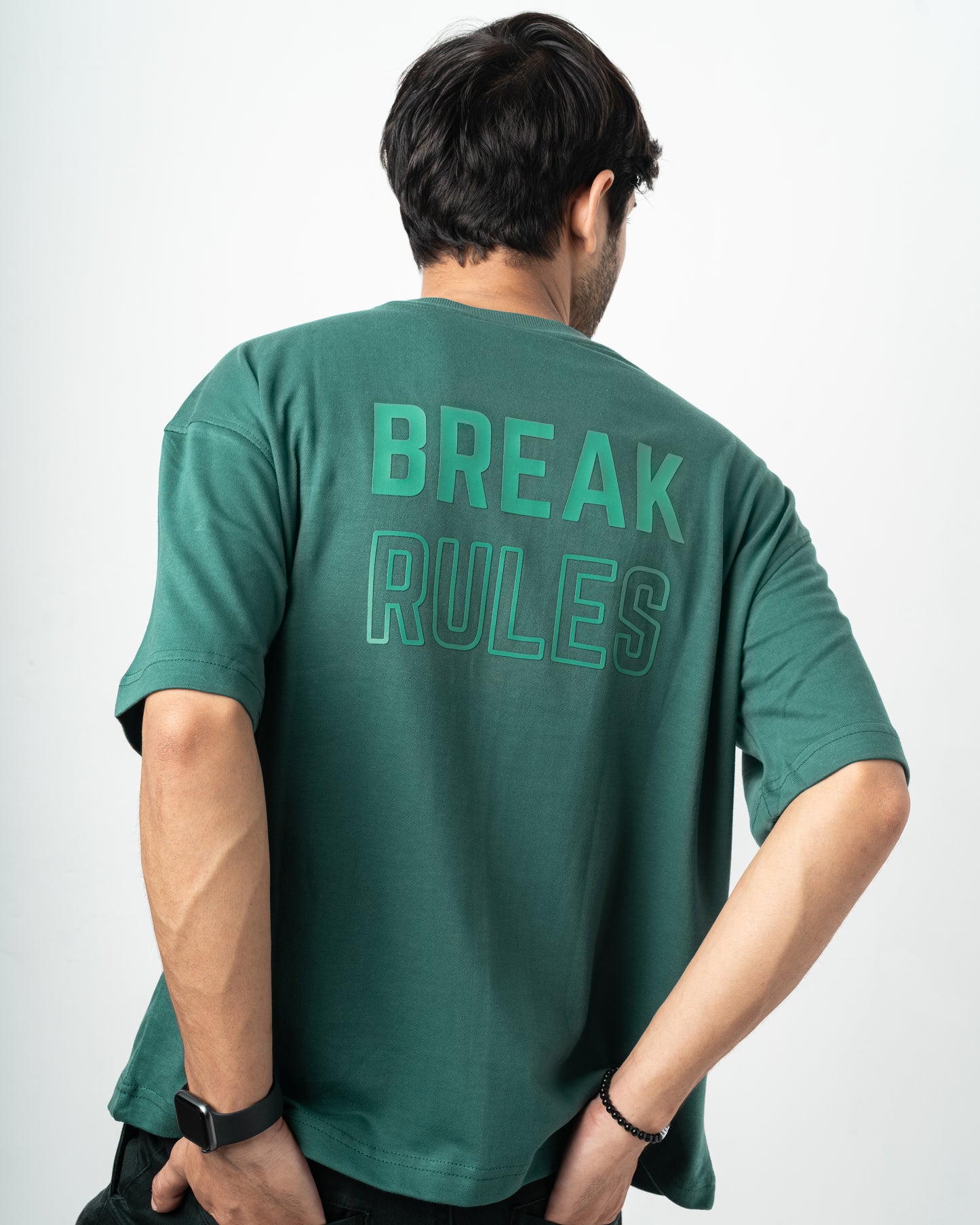 Break Rules Green Oversized Dropshoulder T-Shirt