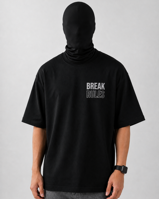 Break Rules Black Oversized Dropshoulder T-Shirt