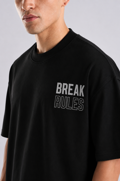 Break Rules Black Oversized Dropshoulder T-Shirt