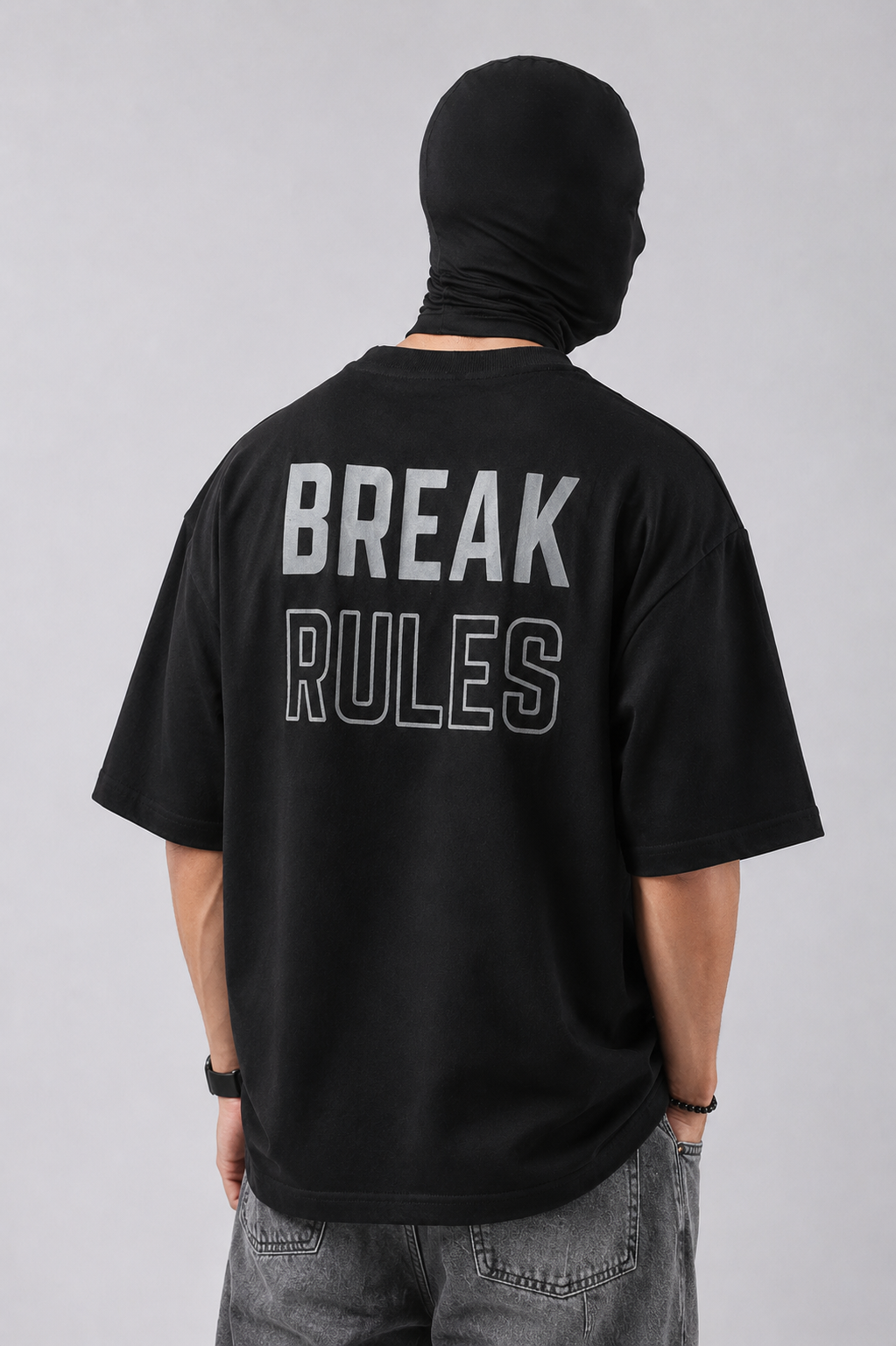 Break Rules Black Oversized Dropshoulder T-Shirt