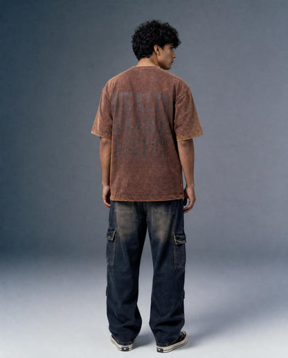 Sacrifice Stone Wash - Boxy T-Shirt - Wood Brown