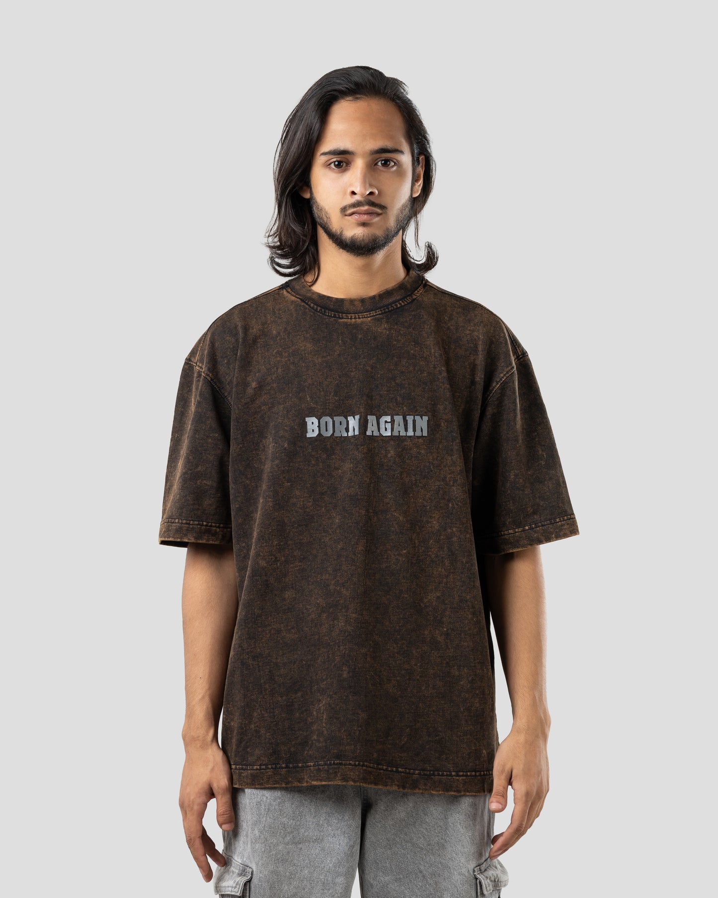 Born Again - Oversized Drop Shoulder T-Shirt - Stone Black