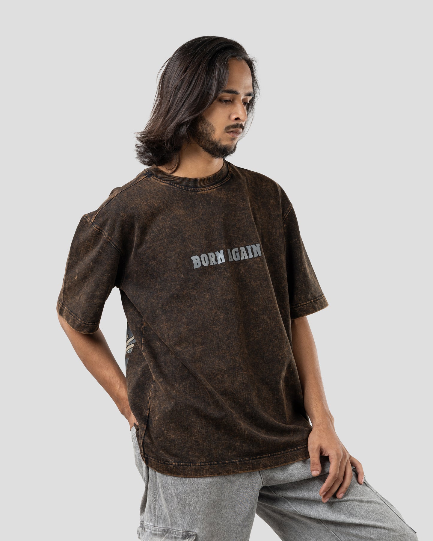 Born Again - Oversized Drop Shoulder T-Shirt - Stone Black
