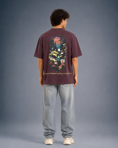 Severed Garden - Oversized Drop Shoulder T-Shirt - Beet Red
