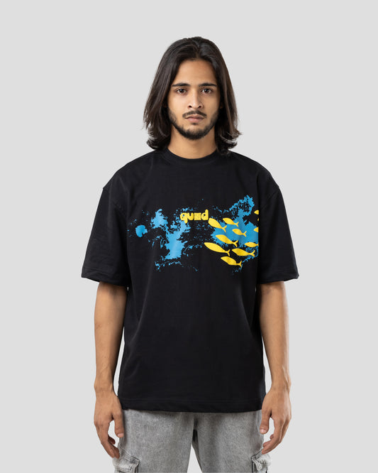 Deep Ocean - Oversized Drop Shoulder T-Shirt -  Black