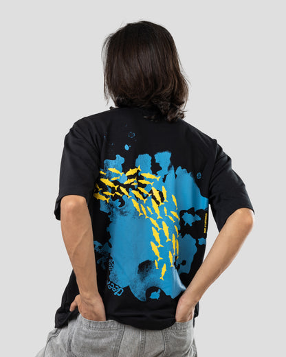 Deep Ocean - Oversized Drop Shoulder T-Shirt -  Black