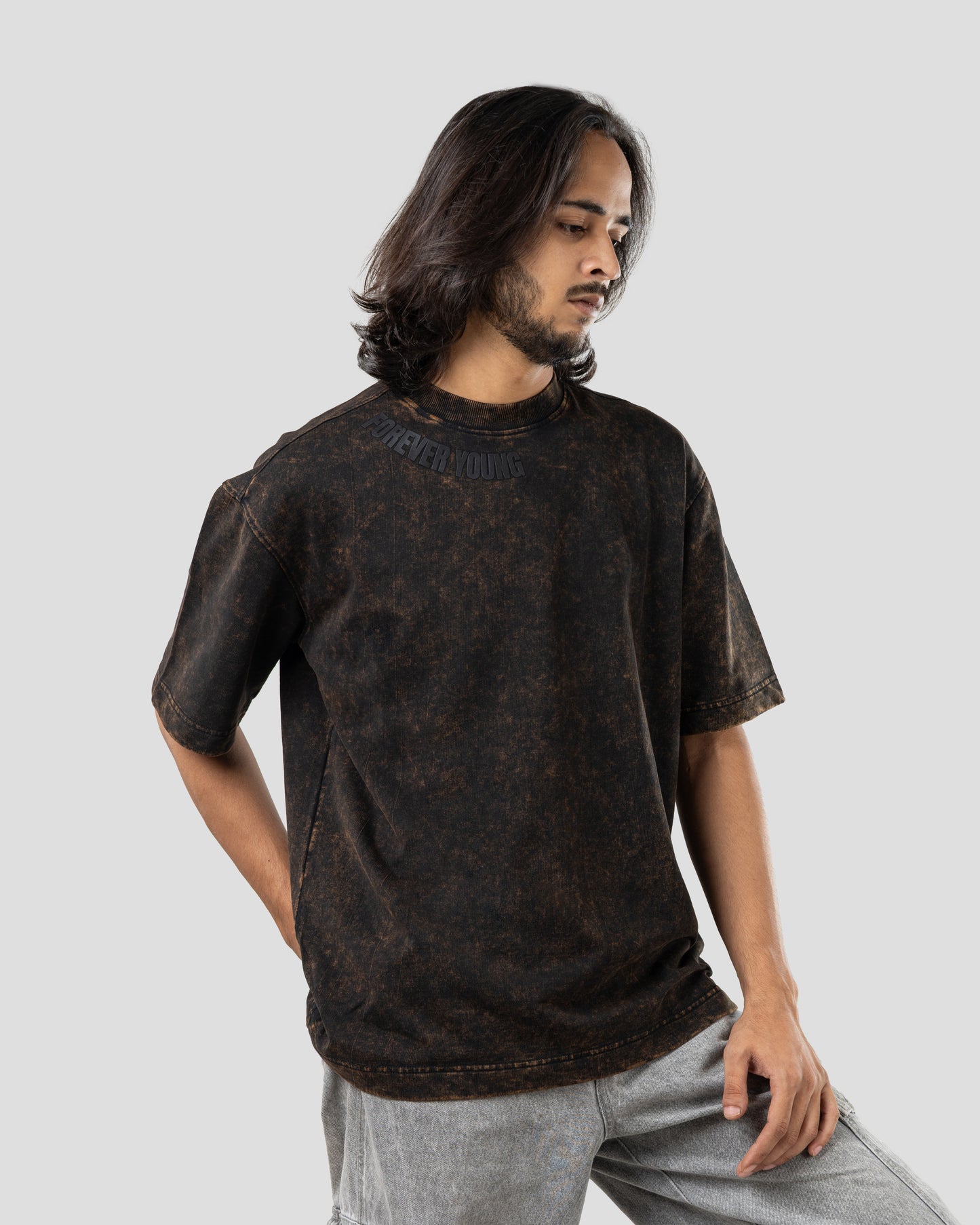 Forever Young Stone Wash - Oversized T-Shirt - Coal Black