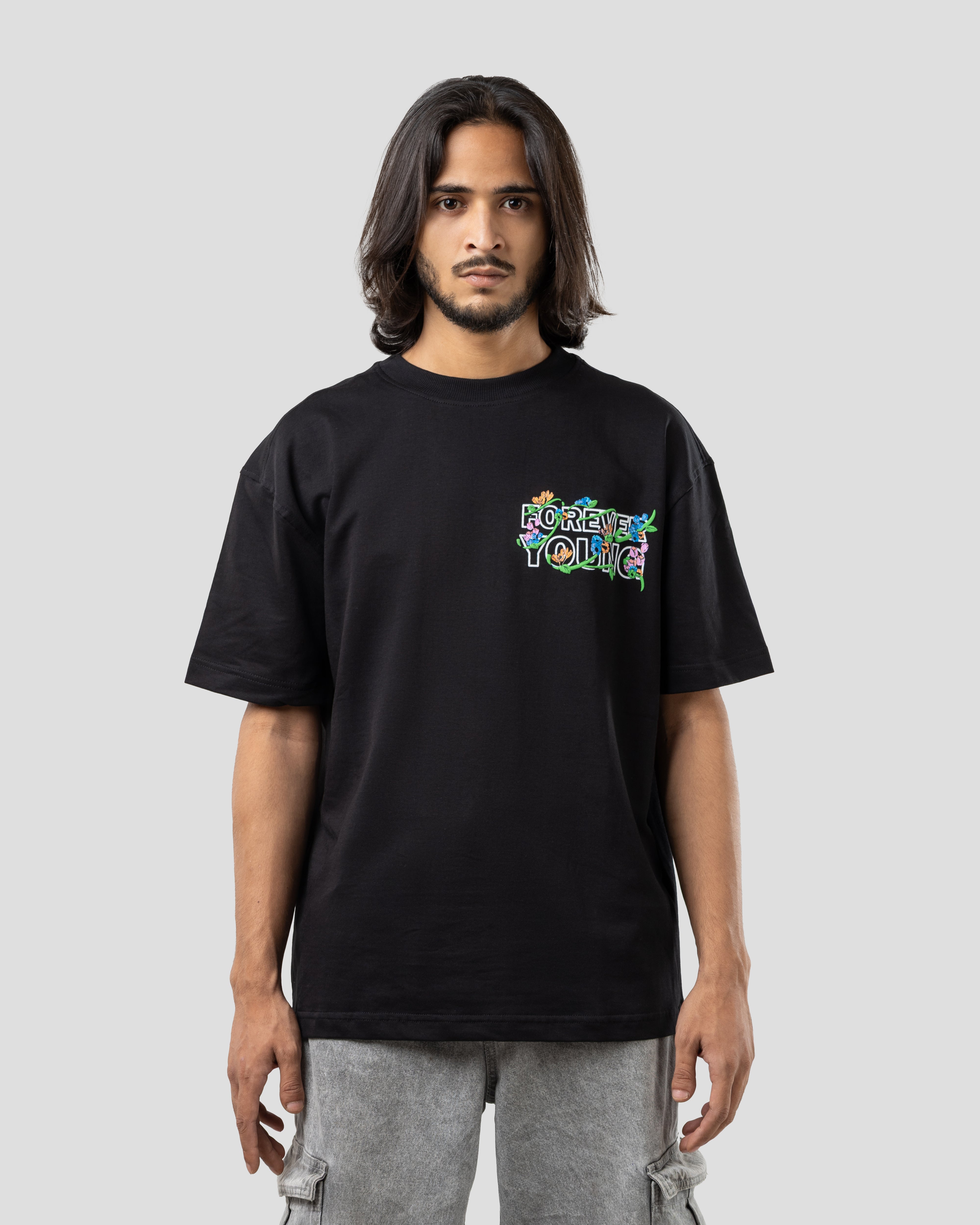 Forever Young Black X QUAD Oversized Dropshoulder T-Shirt