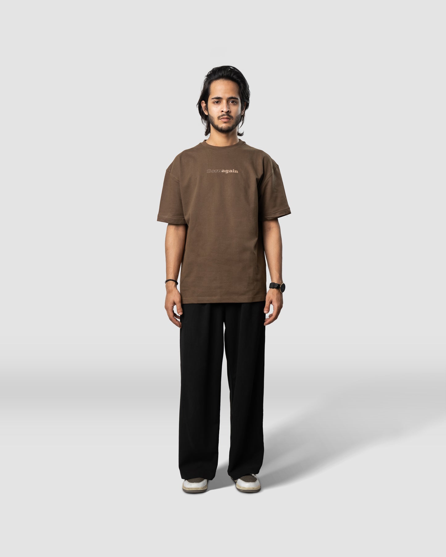 Born Again - Oversized Drop Shoulder T-Shirt - Cafe Brown