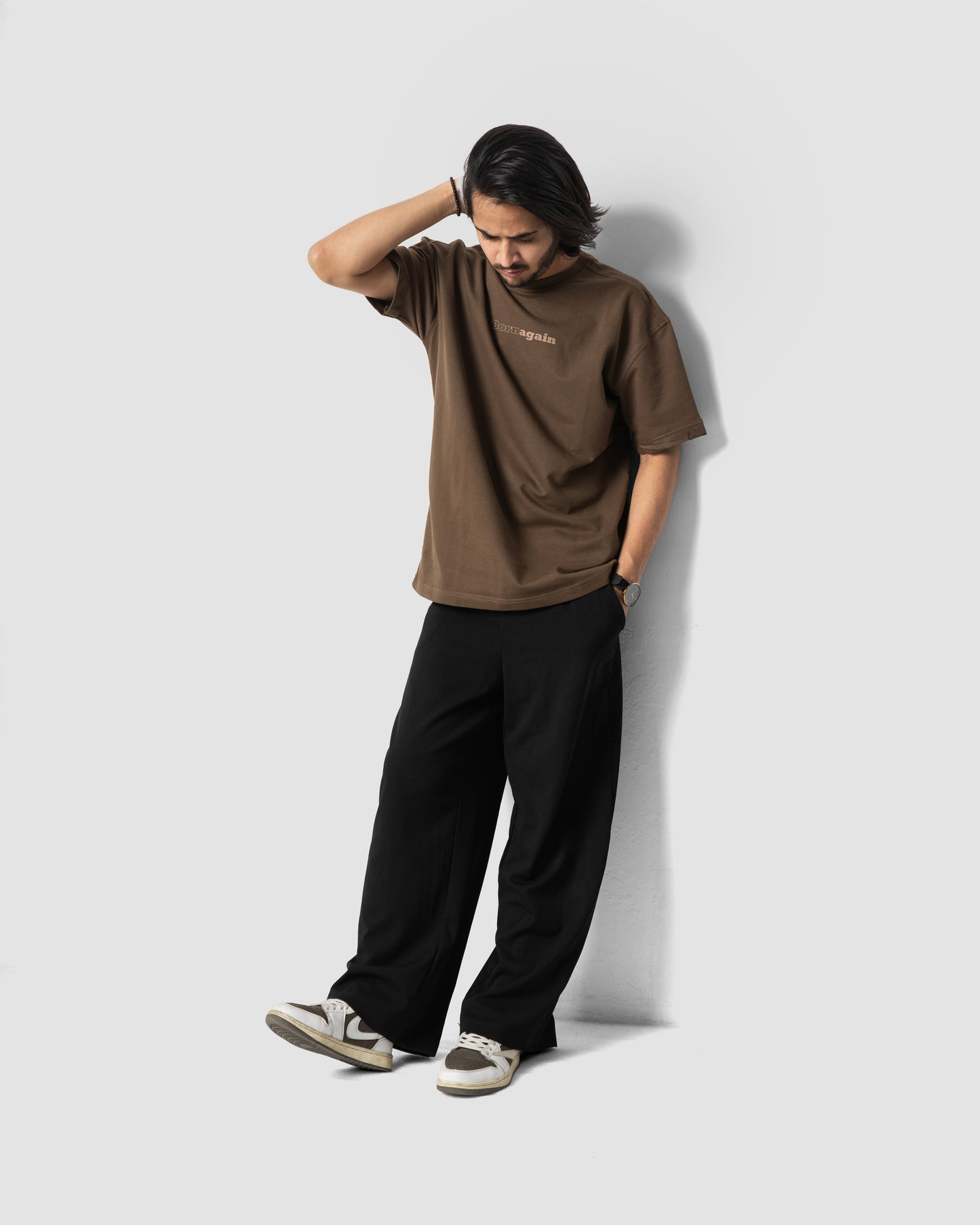 Born Again - Oversized Drop Shoulder T-Shirt - Cafe Brown