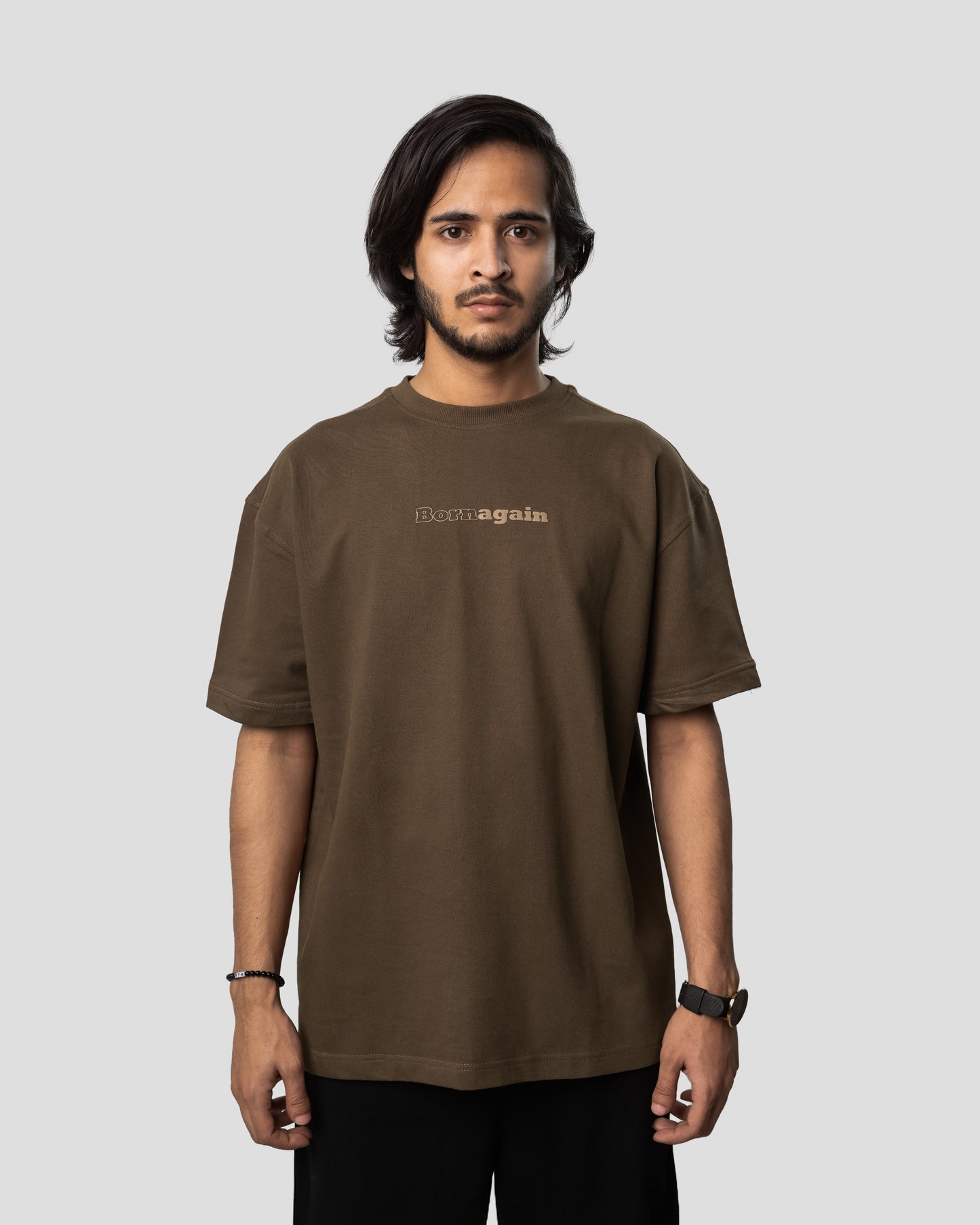 Born Again - Oversized Drop Shoulder T-Shirt - Cafe Brown