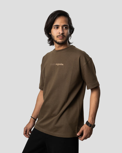 Born Again - Oversized Drop Shoulder T-Shirt - Cafe Brown