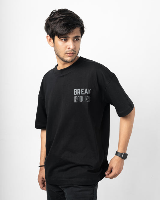 Break Rules Black Oversized Dropshoulder T-Shirt