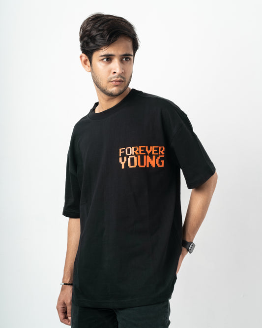 Forever Young Black Oversized Dropshoulder T-Shirt