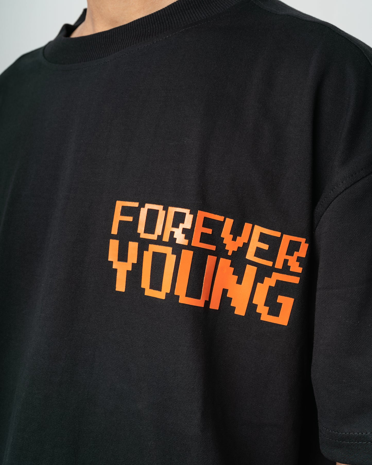 Forever Young Black Oversized Dropshoulder T-Shirt