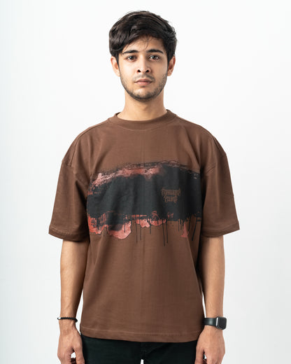 Dare to Win Brown Oversized Dropshoulder T-Shirt