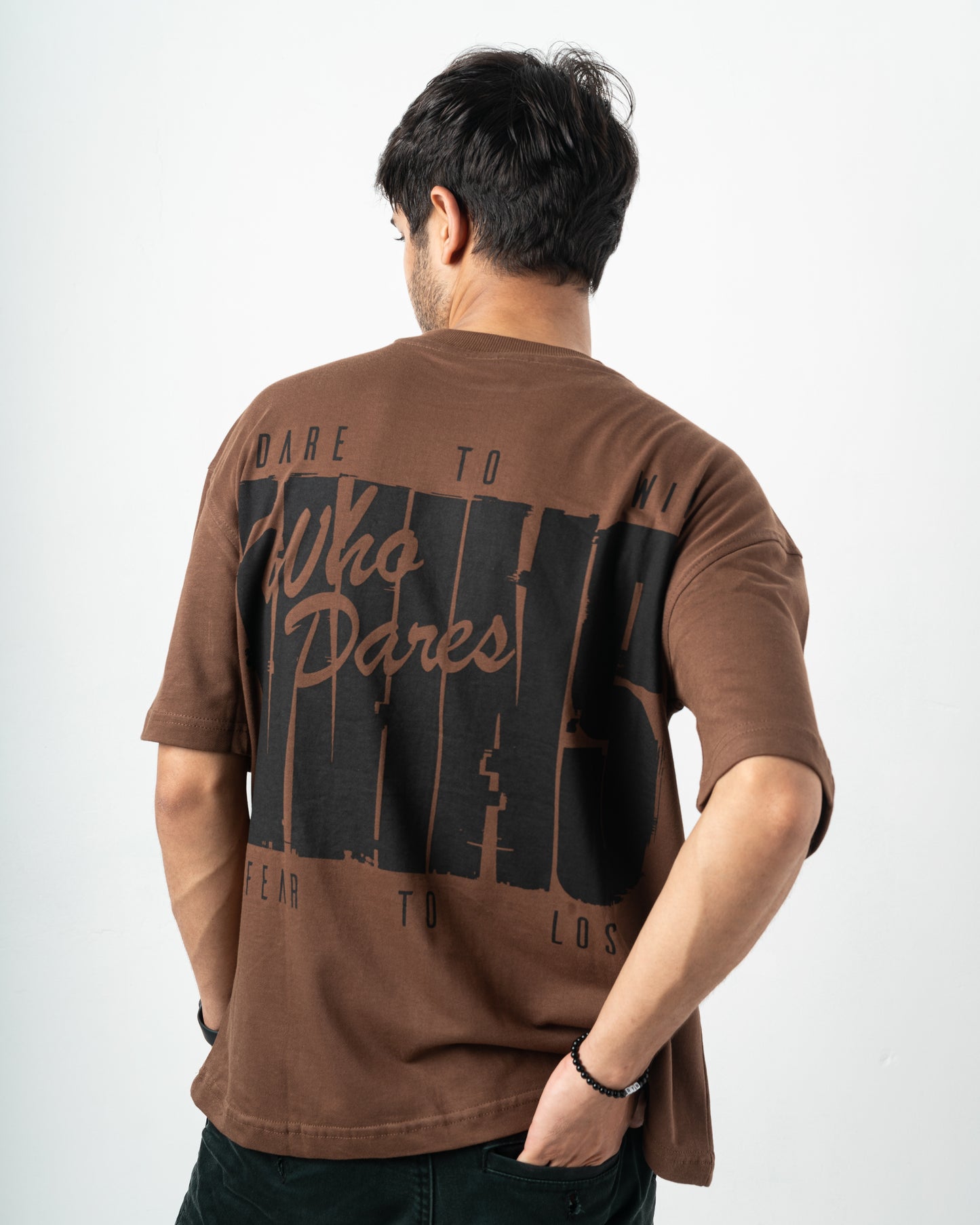 Dare to Win Brown Oversized Dropshoulder T-Shirt