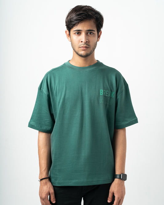 Break Rules Green Oversized Dropshoulder T-Shirt