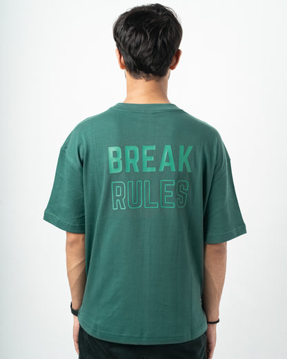 Break Rules Green Oversized Dropshoulder T-Shirt