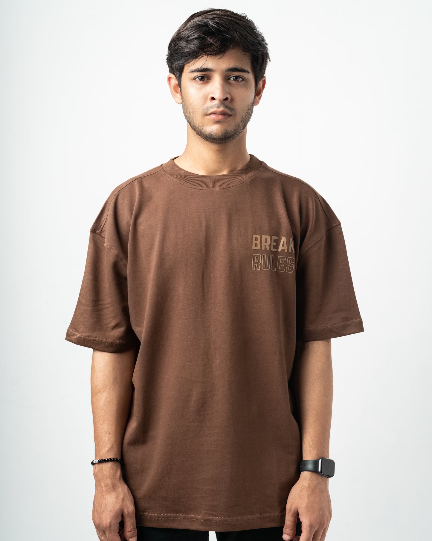 Break Rules Brown Oversized Dropshoulder T-Shirt