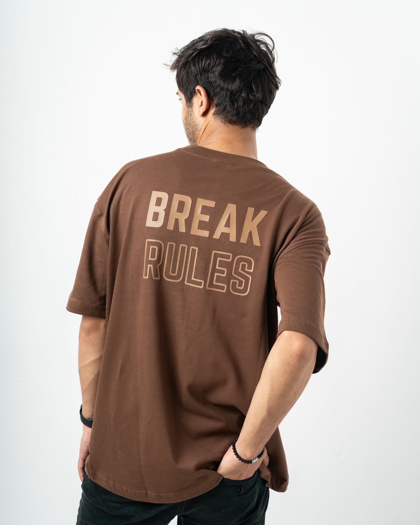 Break Rules Brown Oversized Dropshoulder T-Shirt