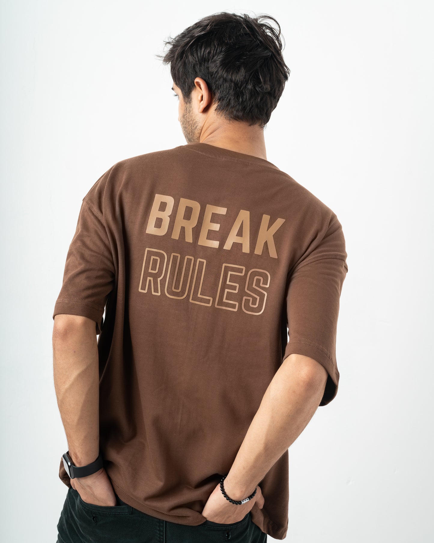 Break Rules Brown Oversized Dropshoulder T-Shirt