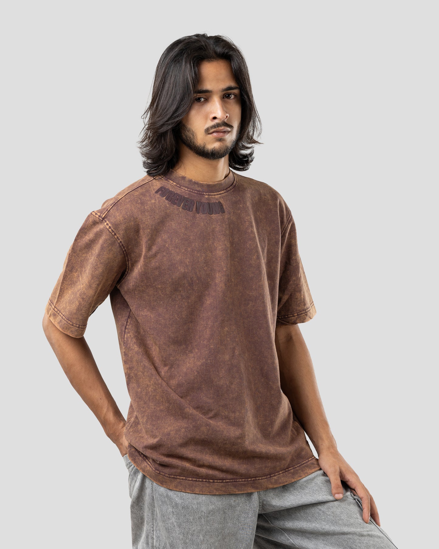 Sacrifice Stone Wash - Boxy T-Shirt - Wood Brown