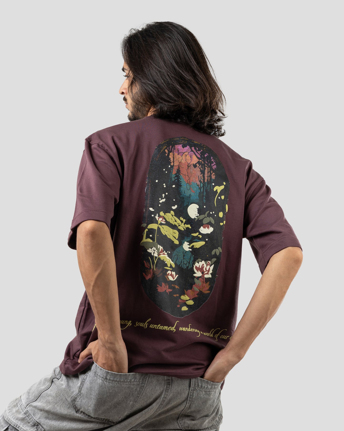 Severed Garden - Oversized Drop Shoulder T-Shirt - Beet Red
