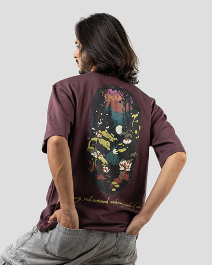 Severed Garden - Oversized Drop Shoulder T-Shirt - Beet Red