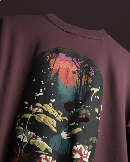 Severed Garden - Oversized Drop Shoulder T-Shirt - Beet Red