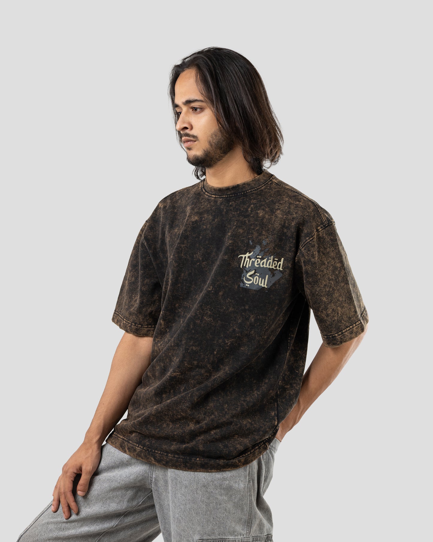 Threaded Soul - Oversized Drop Shoulder T-Shirt - Stone Black