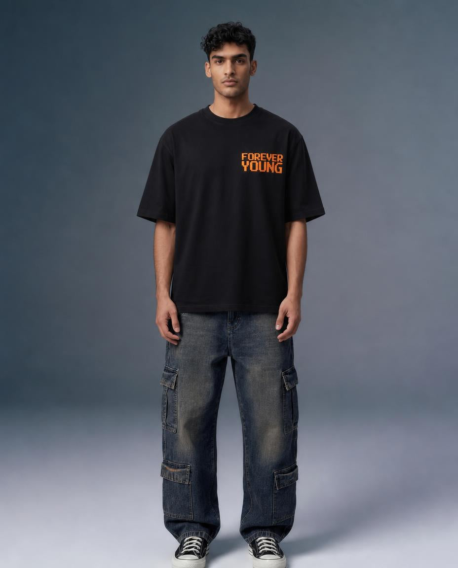 Forever Young Ember Orange Minimal Oversized T-Shirt