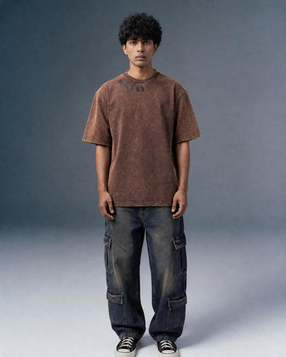 Sacrifice Stone Wash - Boxy T-Shirt - Wood Brown