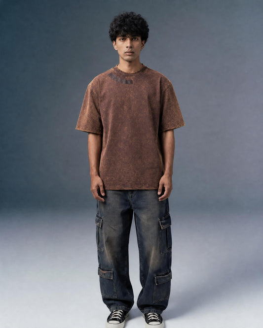Sacrifice Stone Wash - Boxy T-Shirt - Wood Brown