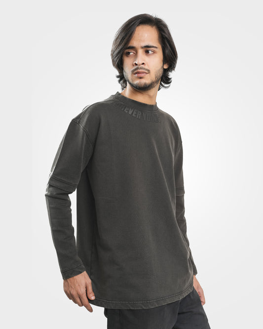 Winter Premium Acid Wash Long Sleeve Drop Shoulder T-Shirt - Mat Black