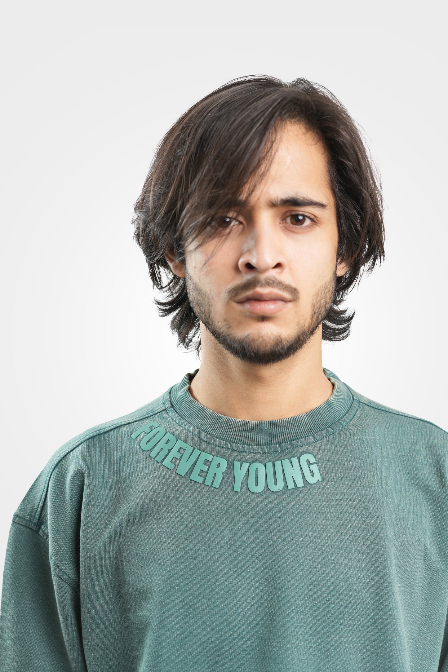 Organic Cotton Acid Wash Long Sleeve Drop Shoulder T-Shirt - Hunter Green