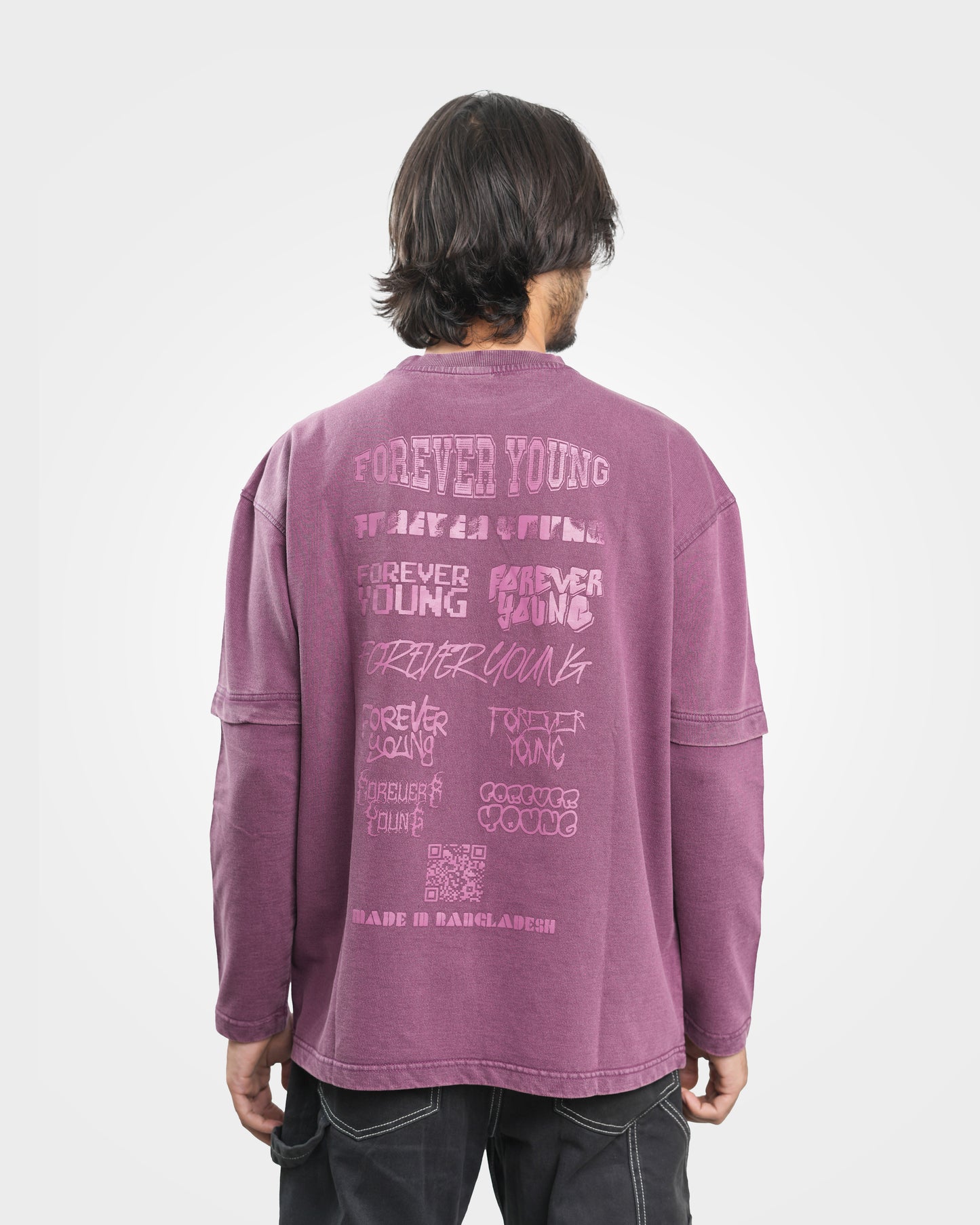 Premium Oversized Acid Wash Long Sleeve Drop Shoulder T-Shirt - Orchid Purple