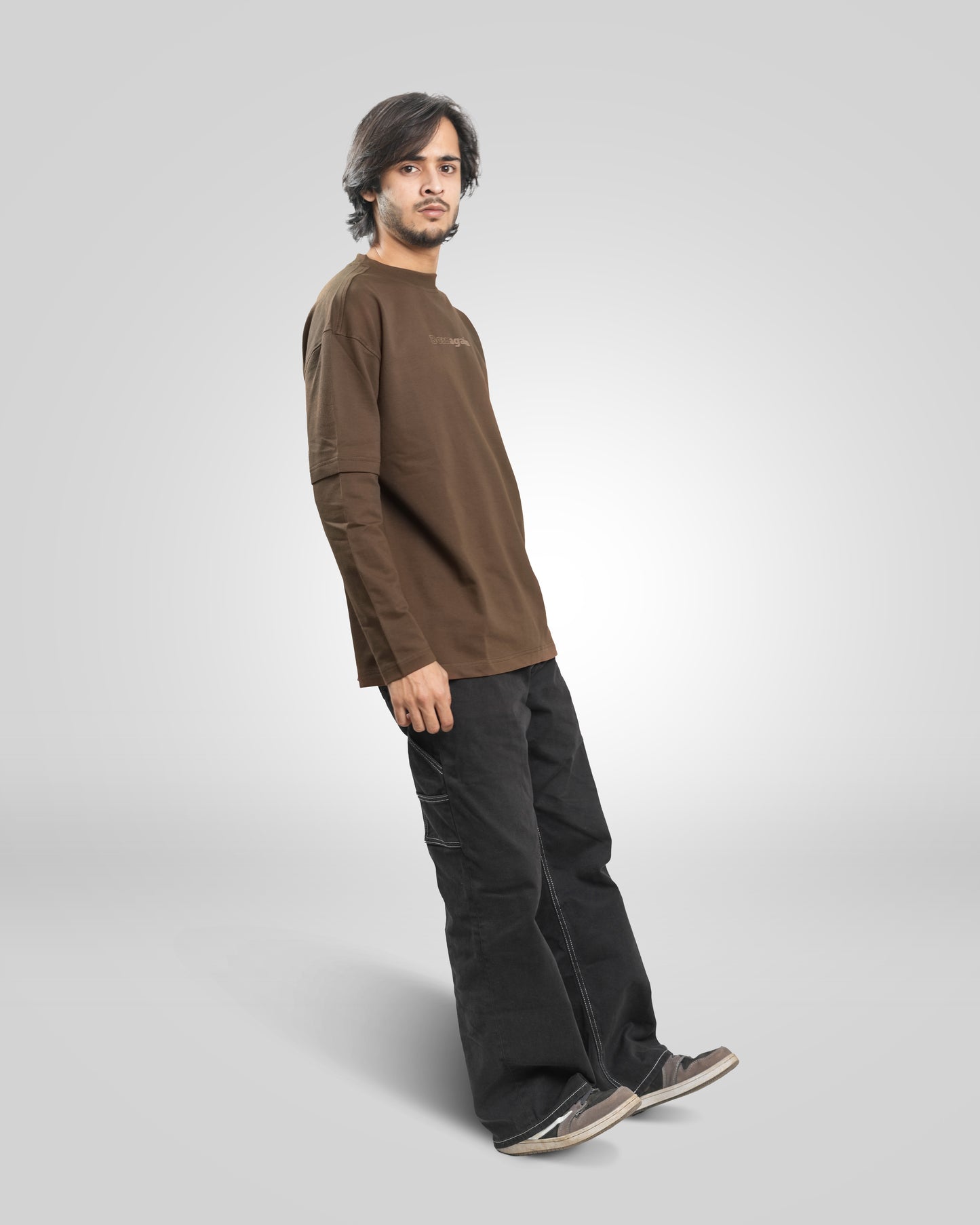 Born Again - Organic Cotton Long Sleeve Drop Shoulder T-Shirt - Cafe Brown