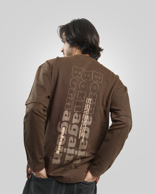 Born Again - Organic Cotton Long Sleeve Drop Shoulder T-Shirt - Cafe Brown