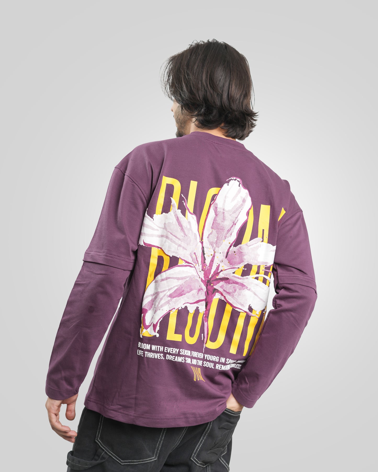 Bloom - Premium Oversized Long Sleeve Drop Shoulder T-Shirt - Pearly Purple