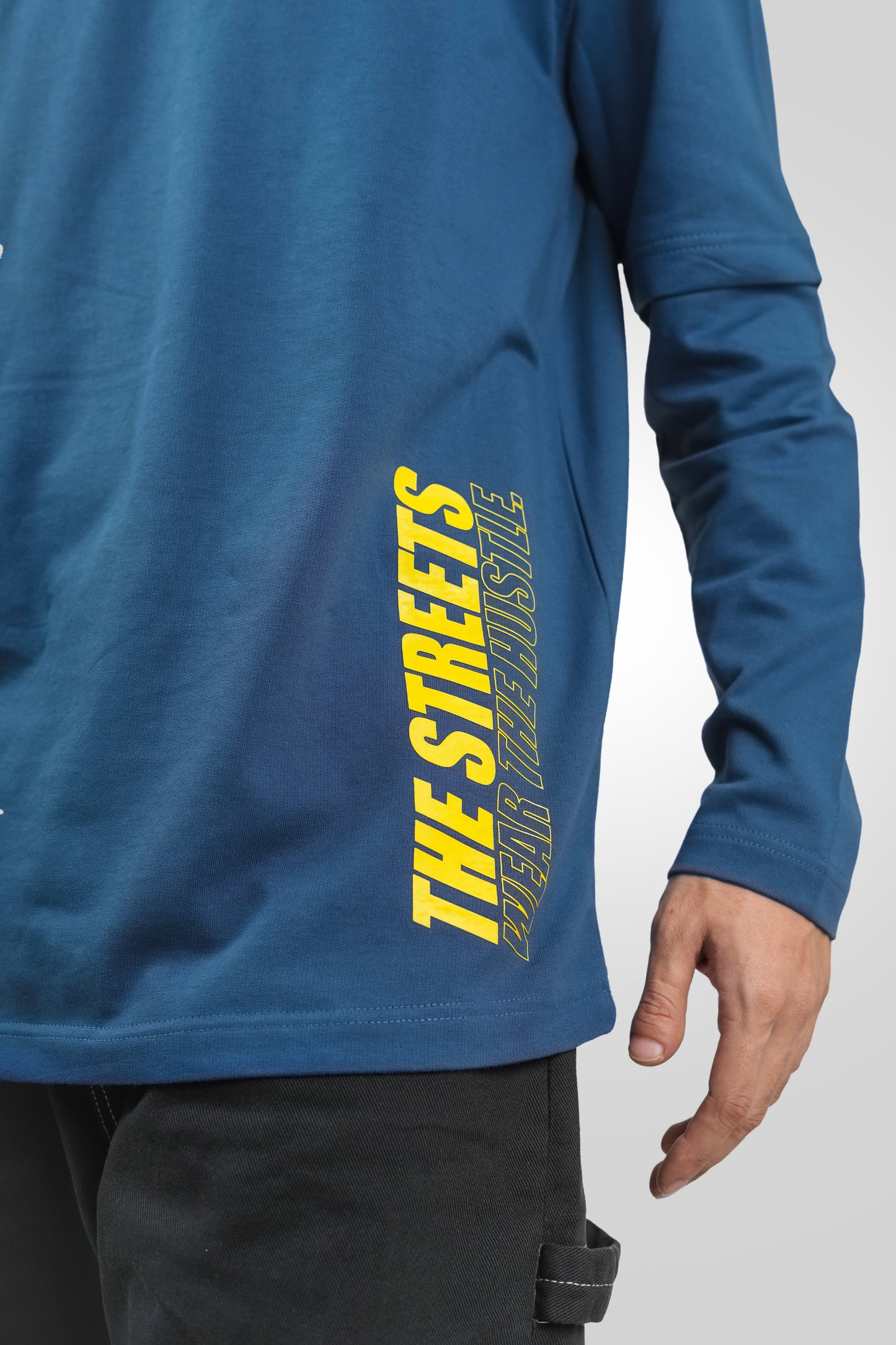 The Streets - Relaxed Fit Long Sleeve Drop Shoulder T-Shirt - Stone Blue