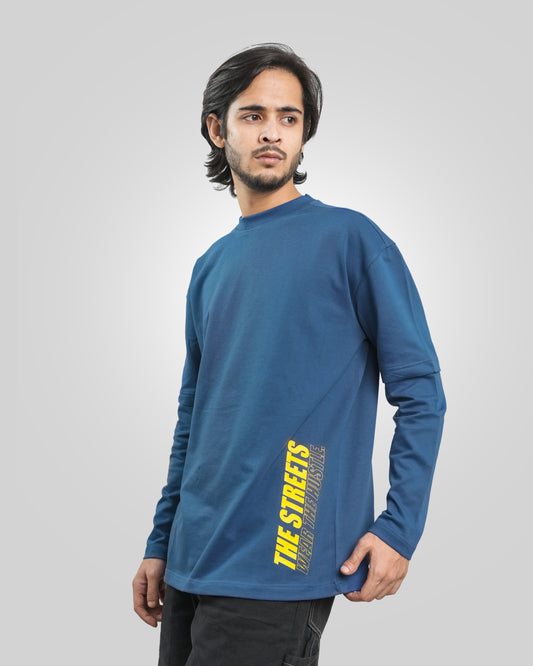 The Streets - Relaxed Fit Long Sleeve Drop Shoulder T-Shirt - Stone Blue